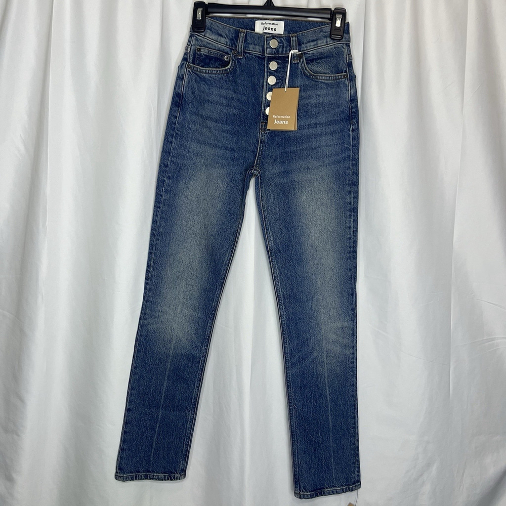 Reformation Women’s Size 23 Liza Button Fly High Rise Straight Jeans Malta NWT